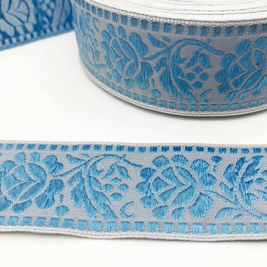 Blue Floral Jacquard Trim ~ Czech Republic ~ 1-5/8" wide (40mm)