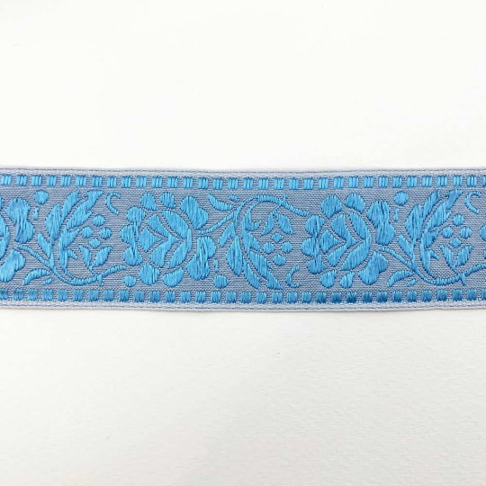 Blue Floral Jacquard Trim ~ Czech Republic ~ 1-5/8" wide (40mm)