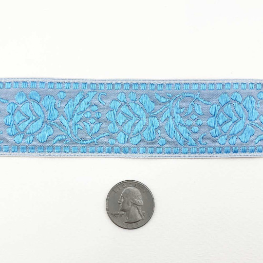 Blue Floral Jacquard Trim ~ Czech Republic ~ 1-5/8" wide (40mm)