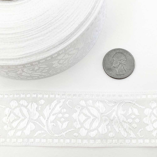White and White Floral Jacquard Trim ~ Czech Republic ~ 1-5/8" wide (40mm)