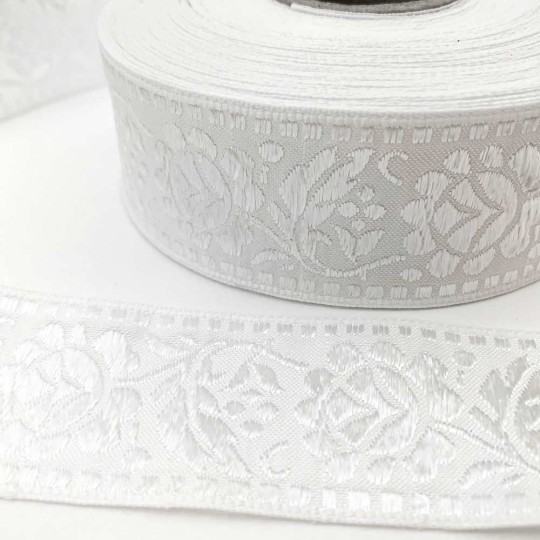White and White Floral Jacquard Trim ~ Czech Republic ~ 1-5/8" wide (40mm)