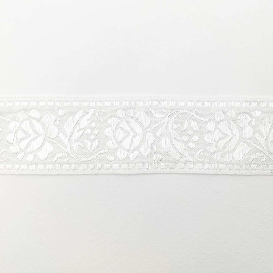 White and White Floral Jacquard Trim ~ Czech Republic ~ 1-5/8" wide (40mm)