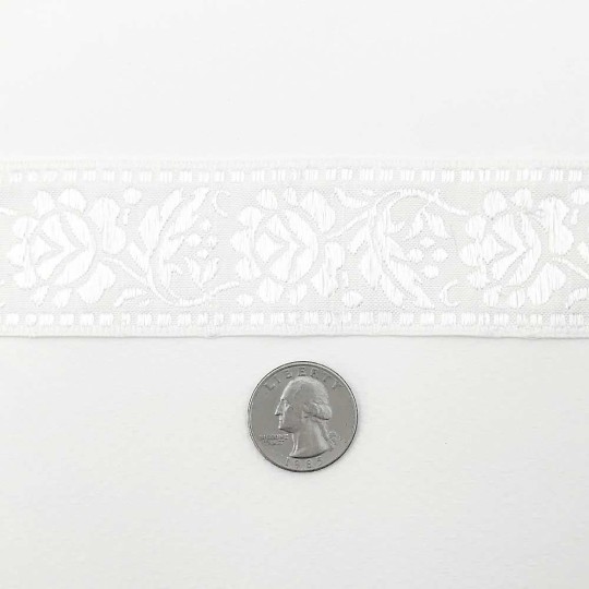 White and White Floral Jacquard Trim ~ Czech Republic ~ 1-5/8" wide (40mm)