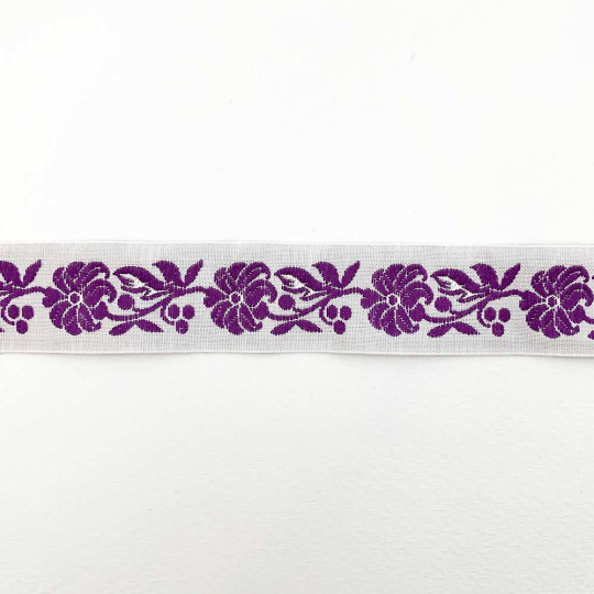 Purple and White Floral Folk Costume Trim ~ Czech Republic ~ 7/8" wide (22mm)