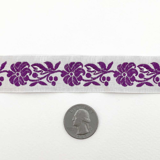 Purple and White Floral Folk Costume Trim ~ Czech Republic ~ 7/8" wide (22mm)