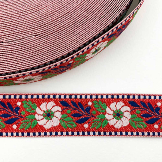 Red Floral Folk Costume Trim ~ Czech Republic ~ 1" wide (25mm)
