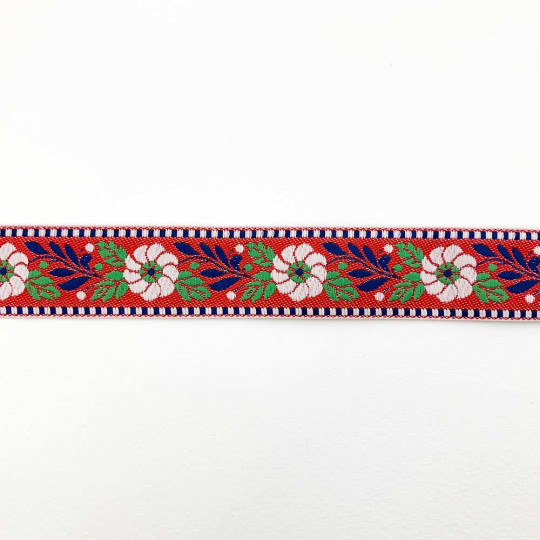 Red Floral Folk Costume Trim ~ Czech Republic ~ 1" wide (25mm)