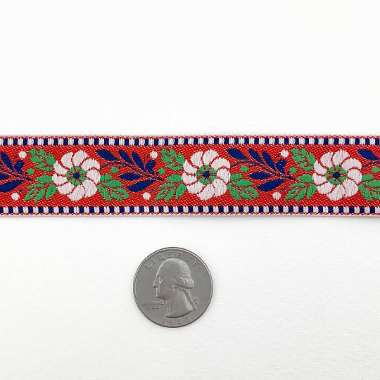 Red Floral Folk Costume Trim ~ Czech Republic ~ 1" wide (25mm)