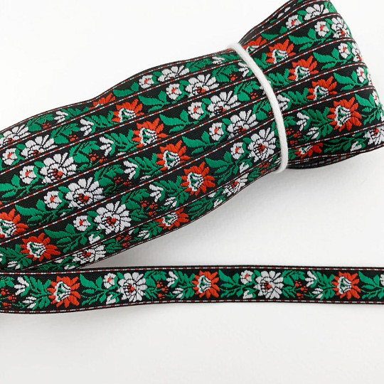 Small Black Floral Folk Costume Trim ~ Czech Republic ~ 1/2" wide (13mm)