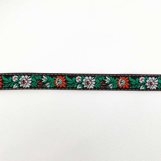 Small Black Floral Folk Costume Trim ~ Czech Republic ~ 1/2" wide (13mm)