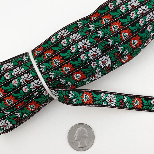 Small Black Floral Folk Costume Trim ~ Czech Republic ~ 1/2" wide (13mm)
