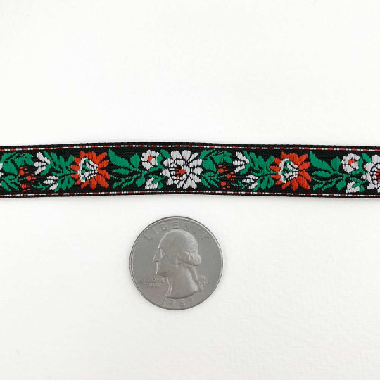 Small Black Floral Folk Costume Trim ~ Czech Republic ~ 1/2" wide (13mm)