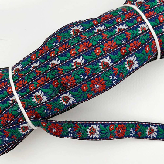 Small Blue Floral Folk Costume Trim ~ Czech Republic ~ 1/2" wide (13mm)