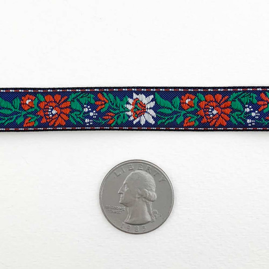 Small Blue Floral Folk Costume Trim ~ Czech Republic ~ 1/2" wide (13mm)