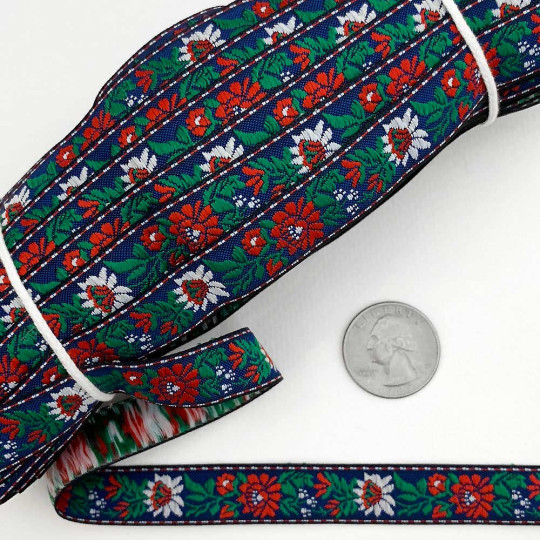 Small Blue Floral Folk Costume Trim ~ Czech Republic ~ 1/2" wide (13mm)