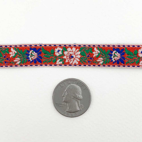 Small Red Floral Folk Costume Trim ~ Czech Republic ~ 1/2" wide (13mm)