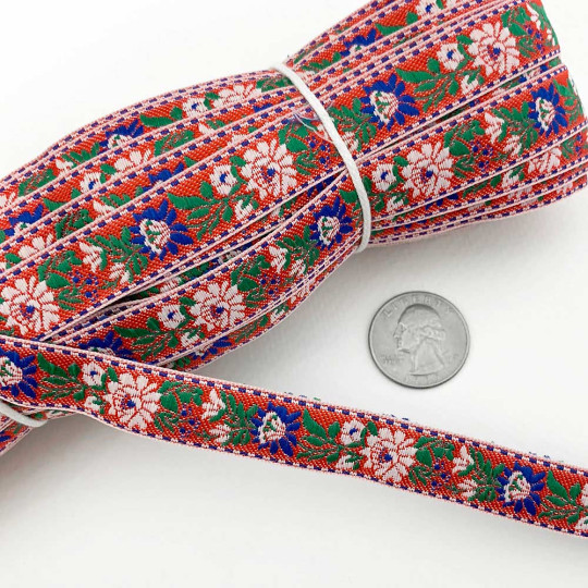 Small Red Floral Folk Costume Trim ~ Czech Republic ~ 1/2" wide (13mm)