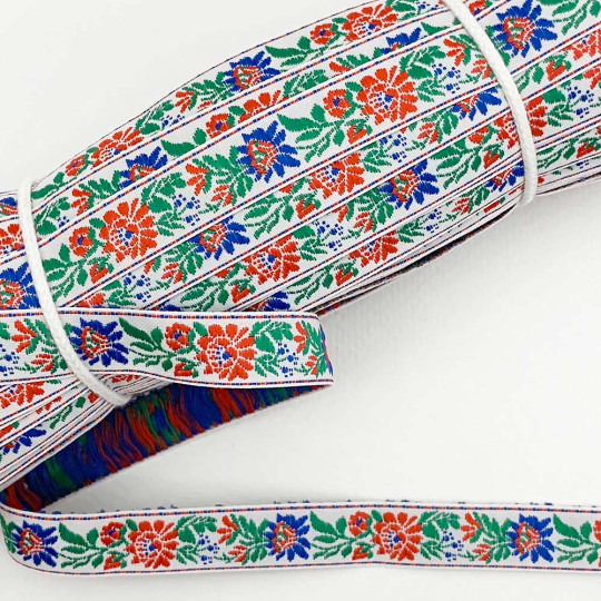 Small White Floral Folk Costume Trim ~ Czech Republic ~ 1/2" wide (13mm)