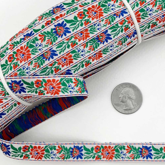 Small White Floral Folk Costume Trim ~ Czech Republic ~ 1/2" wide (13mm)