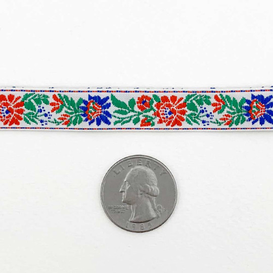 Small White Floral Folk Costume Trim ~ Czech Republic ~ 1/2" wide (13mm)