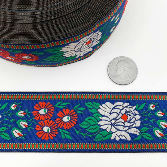 Wide Blue Floral Folk Costume Trim ~ Czech Republic ~ 1-3/4" wide (45mm)