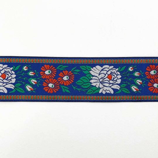 Wide Blue Floral Folk Costume Trim ~ Czech Republic ~ 1-3/4" wide (45mm)