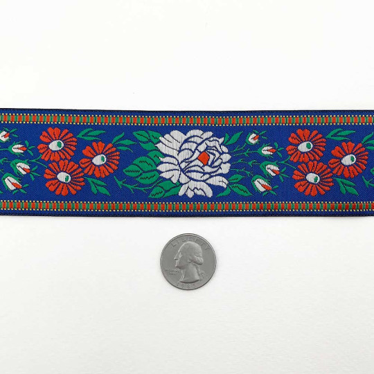 Wide Blue Floral Folk Costume Trim ~ Czech Republic ~ 1-3/4" wide (45mm)