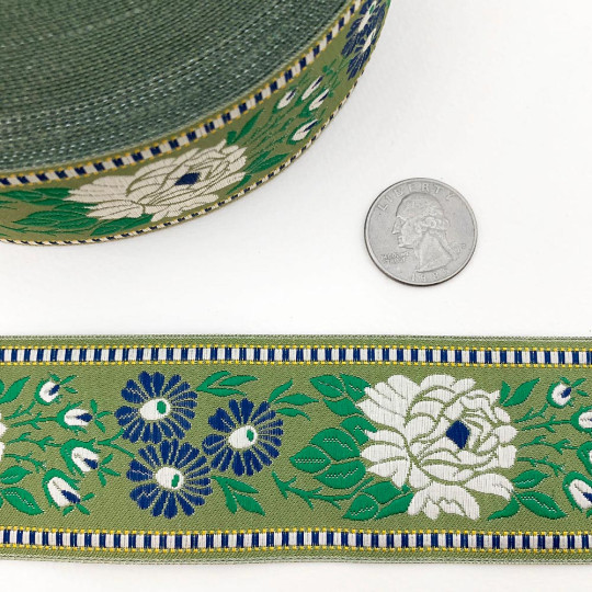 Wide Green Floral Folk Costume Trim ~ Czech Republic ~ 1-3/4" wide (45mm)