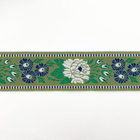Wide Green Floral Folk Costume Trim ~ Czech Republic ~ 1-3/4" wide (45mm)