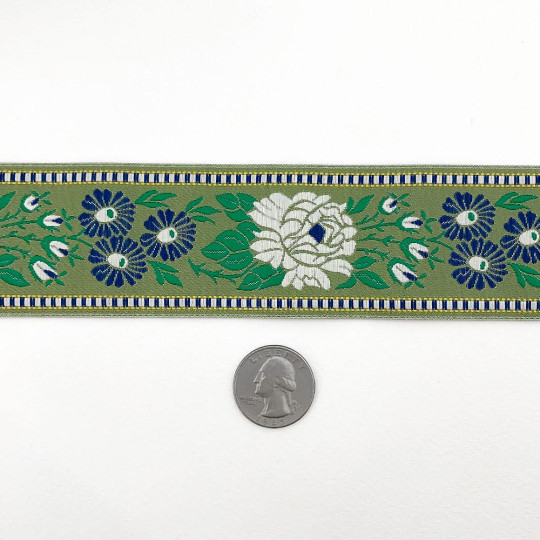 Wide Green Floral Folk Costume Trim ~ Czech Republic ~ 1-3/4" wide (45mm)