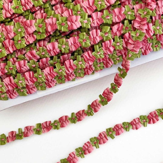 Pink and Green Floral Ribbon Trim ~ 3/8" wide