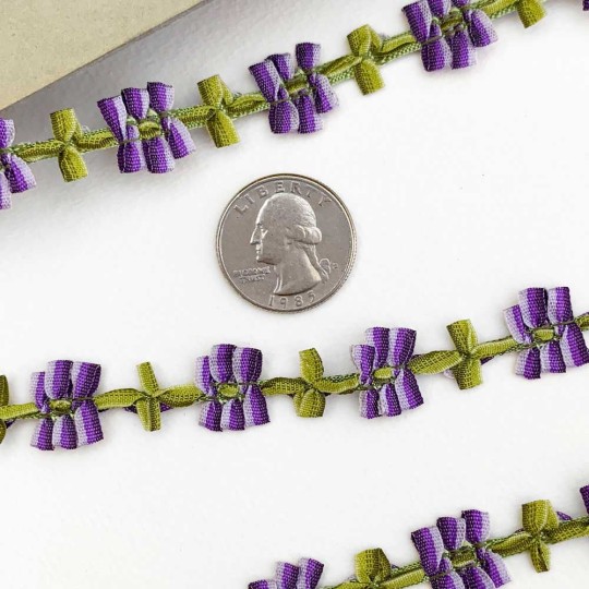 Purple and Green Floral Ribbon Trim ~ 5/8" wide