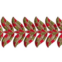 Green and Red Leaf Embroidered Cutwork Trim ~ India ~ 3" wide