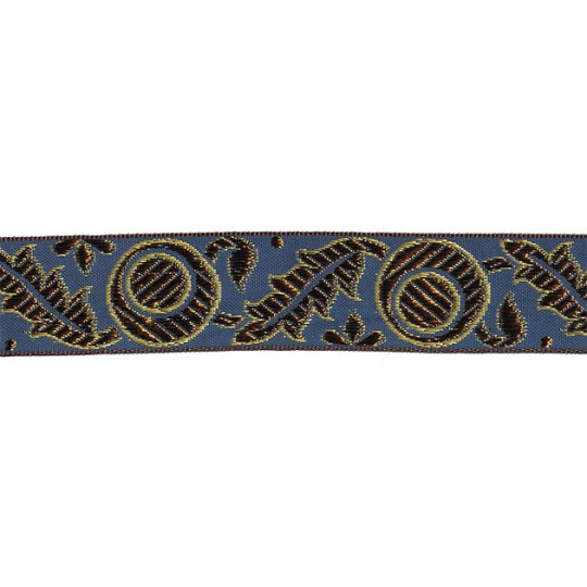 Blue, Gold and Bronze Autumn Leaf Pattern Metallic Jacquard Trim ~ India ~ 1-1/4" wide