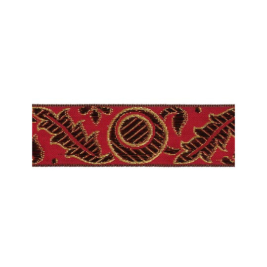 Red, Gold and Bronze Autumn Leaf Pattern Metallic Jacquard Trim ~ India ~ 1-1/4" wide
