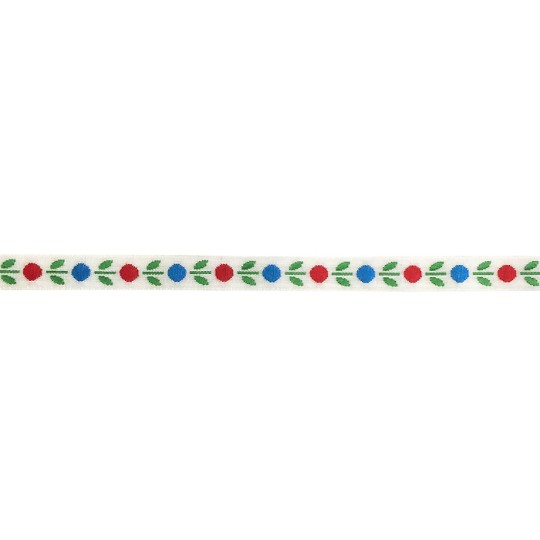 Red, White and Blue Dot Floral Folk Costume Trim ~ Vintage Japan ~ 3/8" wide ~ Cotton/Poly