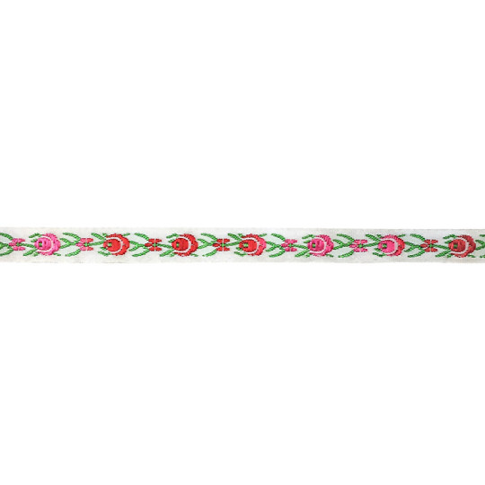 Red and Pink Floral Folk Costume Trim ~ Vintage Japan ~ 3/8" wide ~ Poly