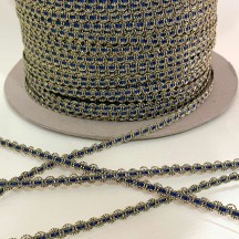 Old Stock Fancy Woven Trim in Metallic Old Gold + Navy Blue ~ 3/16" wide