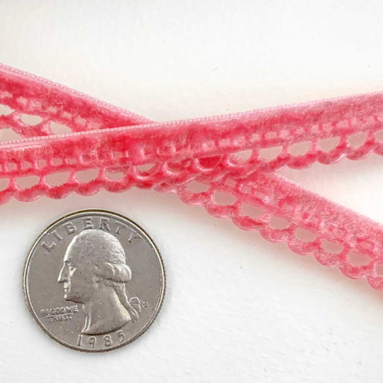 Soft Velvet Openwork Ribbon Trim in Candy Pink ~ 7/16" wide