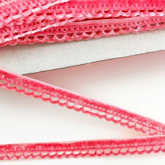 Soft Velvet Openwork Ribbon Trim in Candy Pink ~ 7/16" wide
