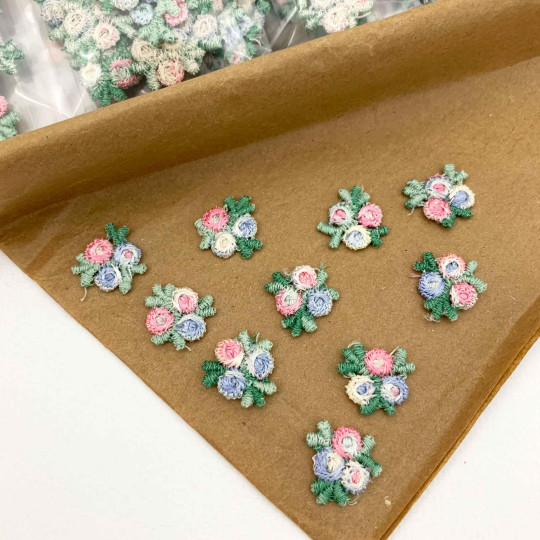 Venise Lace Rosebud Apliques ~ Set of 10 ~ MIXED PASTELS