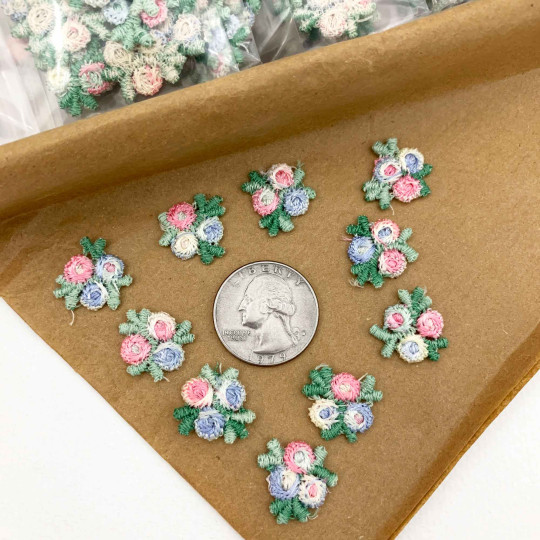 Venise Lace Rosebud Apliques ~ Set of 10 ~ MIXED PASTELS
