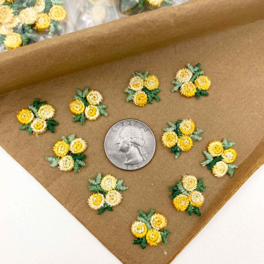 Venise Lace Rosebud Apliques ~ Set of 10 ~ MIXED YELLOW