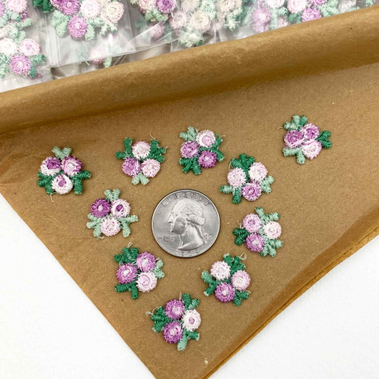 Venise Lace Rosebud Apliques ~ Set of 10 ~ MIXED PURPLE