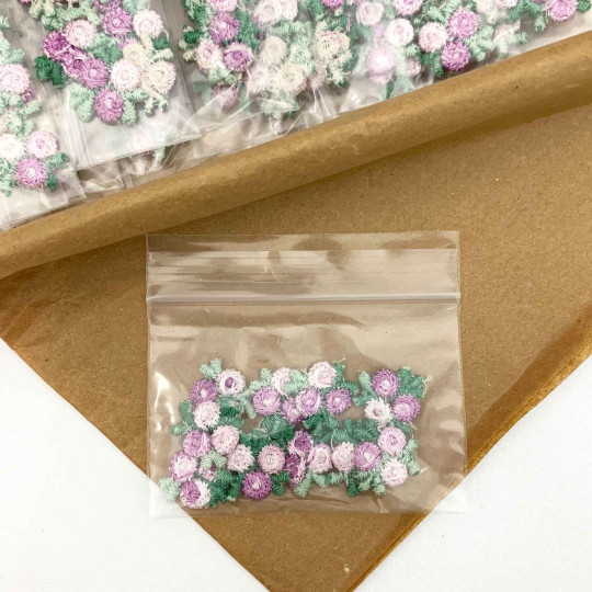 Venise Lace Rosebud Apliques ~ Set of 10 ~ MIXED PURPLE