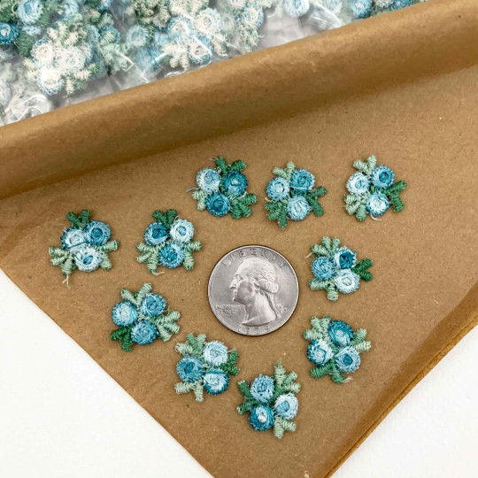 Venise Lace Rosebud Apliques ~ Set of 10 ~ MIXED TURQUOISE