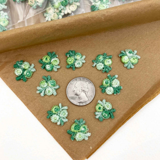 Venise Lace Rosebud Apliques ~ Set of 10 ~ MIXED GREEN