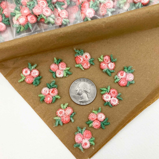 Venise Lace Rosebud Apliques ~ Set of 10 ~ MIXED PEACH