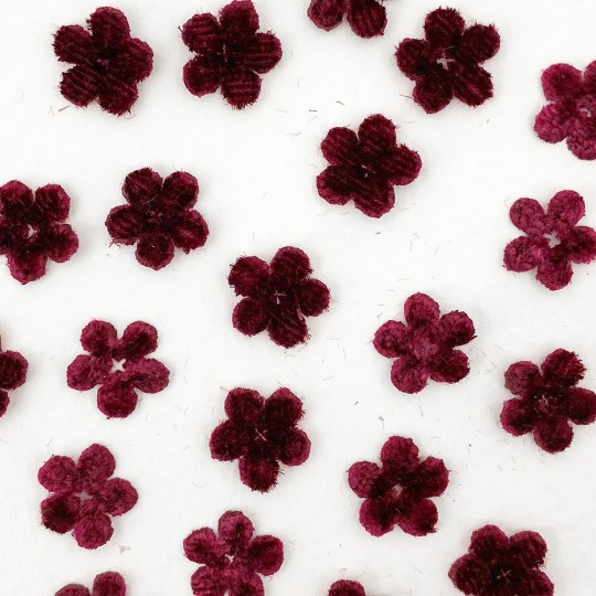 Mini Die-cut Velvet Forget Me Not Flowers ~ Set of 48 ~ BURGUNDY