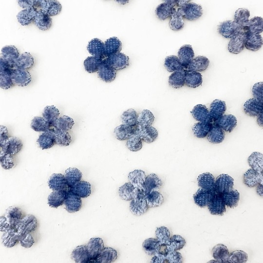 Mini Die-cut Velvet Forget Me Not Flowers ~ Set of 48 ~ LIGHT BLUE